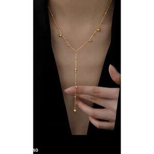 Gold Plated Y Lariat Necklace Stainless Steel Necklace Ball Decor